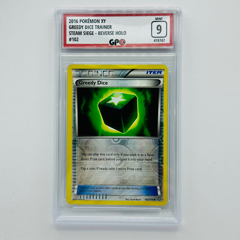 GPC 9 Greedy Dice Trainer Reverse Holo #102 2016 XY Series Steam Siege Set