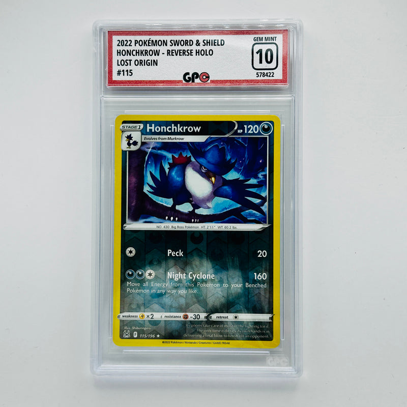GPC 10 Honchkrow Reverse Holo #115 2022 Sword & Shield Series Lost Origin Set