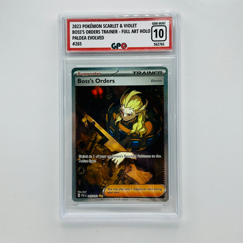 GPC 10 Boss's Orders Trainer Full Art Holo #265 2023 S&V Series Paldea Evolved Set