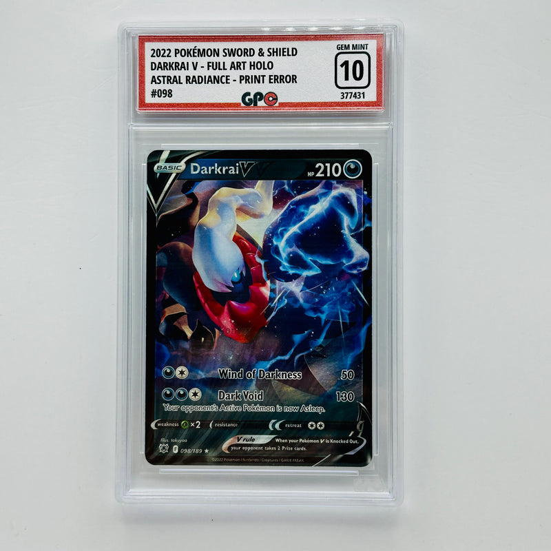 GPC 10 Darkrai V Full Art Holo PRINT ERROR #098 2022 SWSH Series Astral Radiance Set