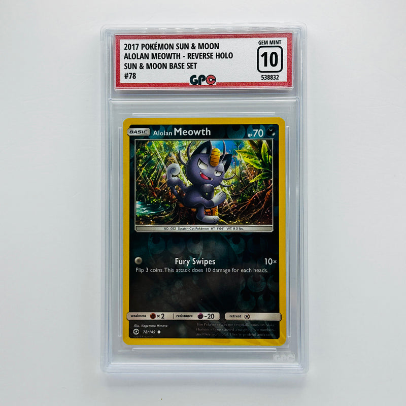GPC 10 Alolan Meowth Reverse Holo #78 2017 S&M Series Sun & Moon Base Set