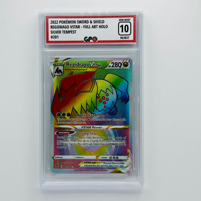 GPC 10 Regidrago VSTAR Full Art Holo #201 2022 SWSH Series Silver Tempest