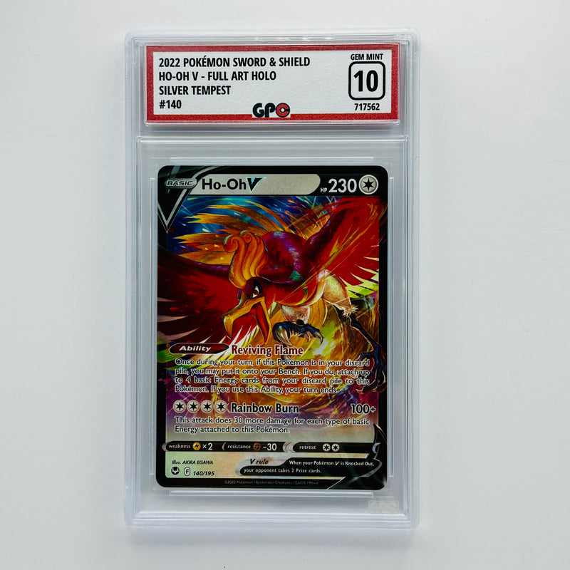 GPC 10 Ho-Oh V Full Art Holo #140 2022 SWSH Series Silver Tempest